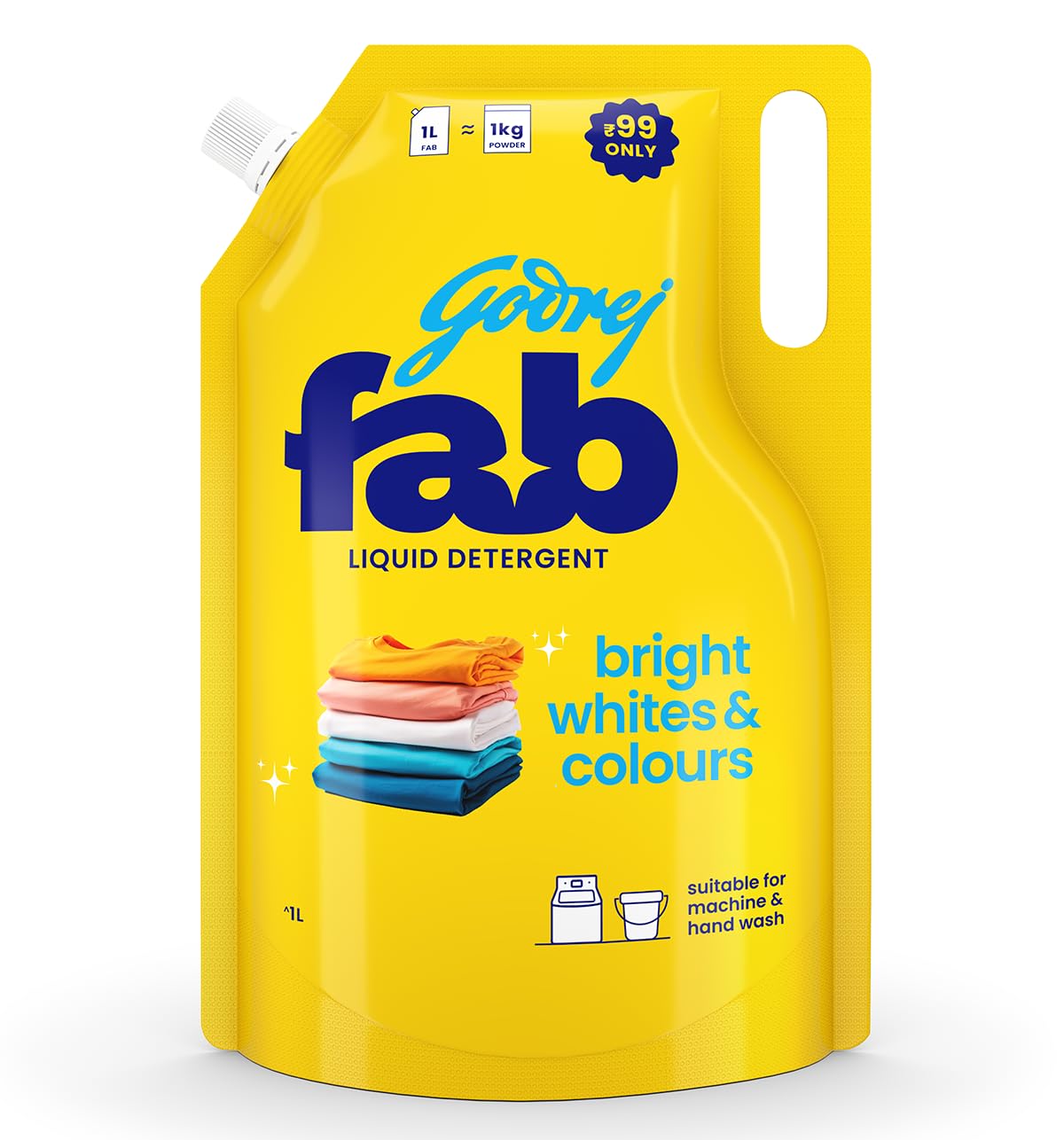 Godrej Fab Liquid Detergent Refill Pouch for Machine & Hand Wash - 1L