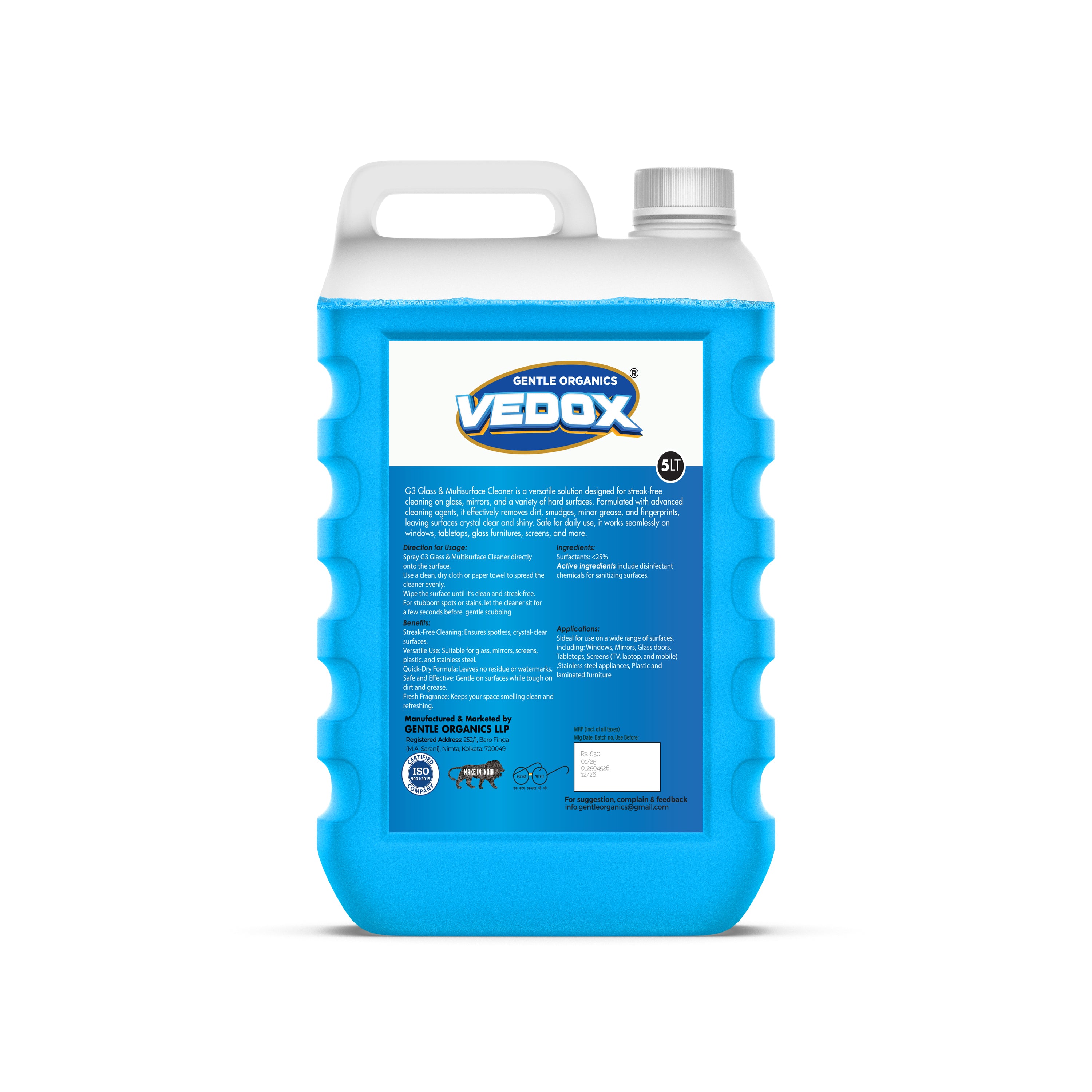 Vedox G3 - Glass Cleaner ( Ready to Use ), 5 L