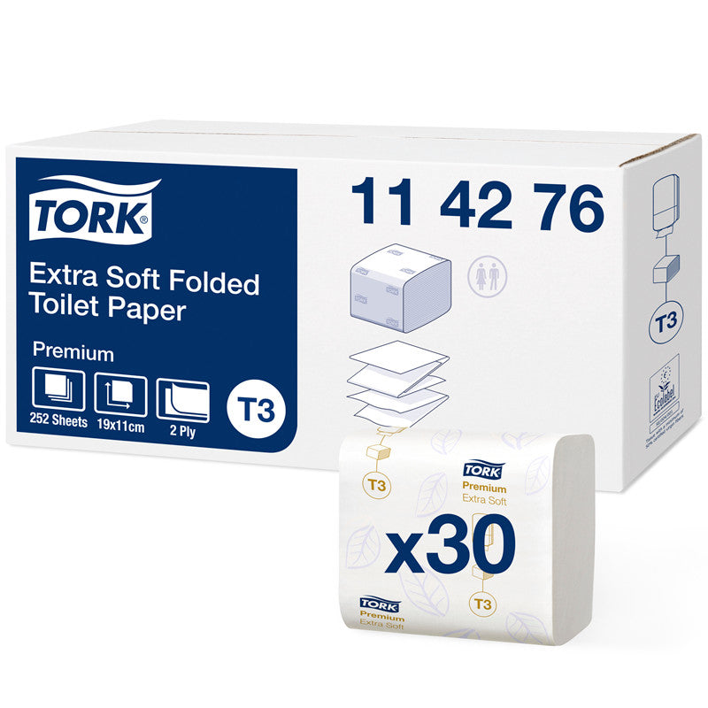 Tork 114276 Extra Soft Folded Toilet Paper, 2 Ply, 19x11cm, 30 Cons X 252 Sheets