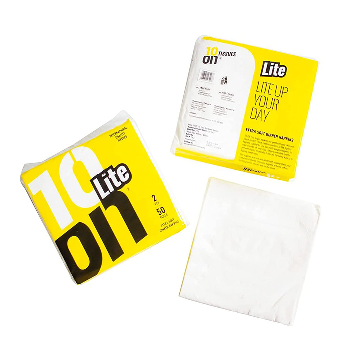 10on Lite Soft Dinner Napkin , 2 Ply, 50 Pull, 40x40 cm, White