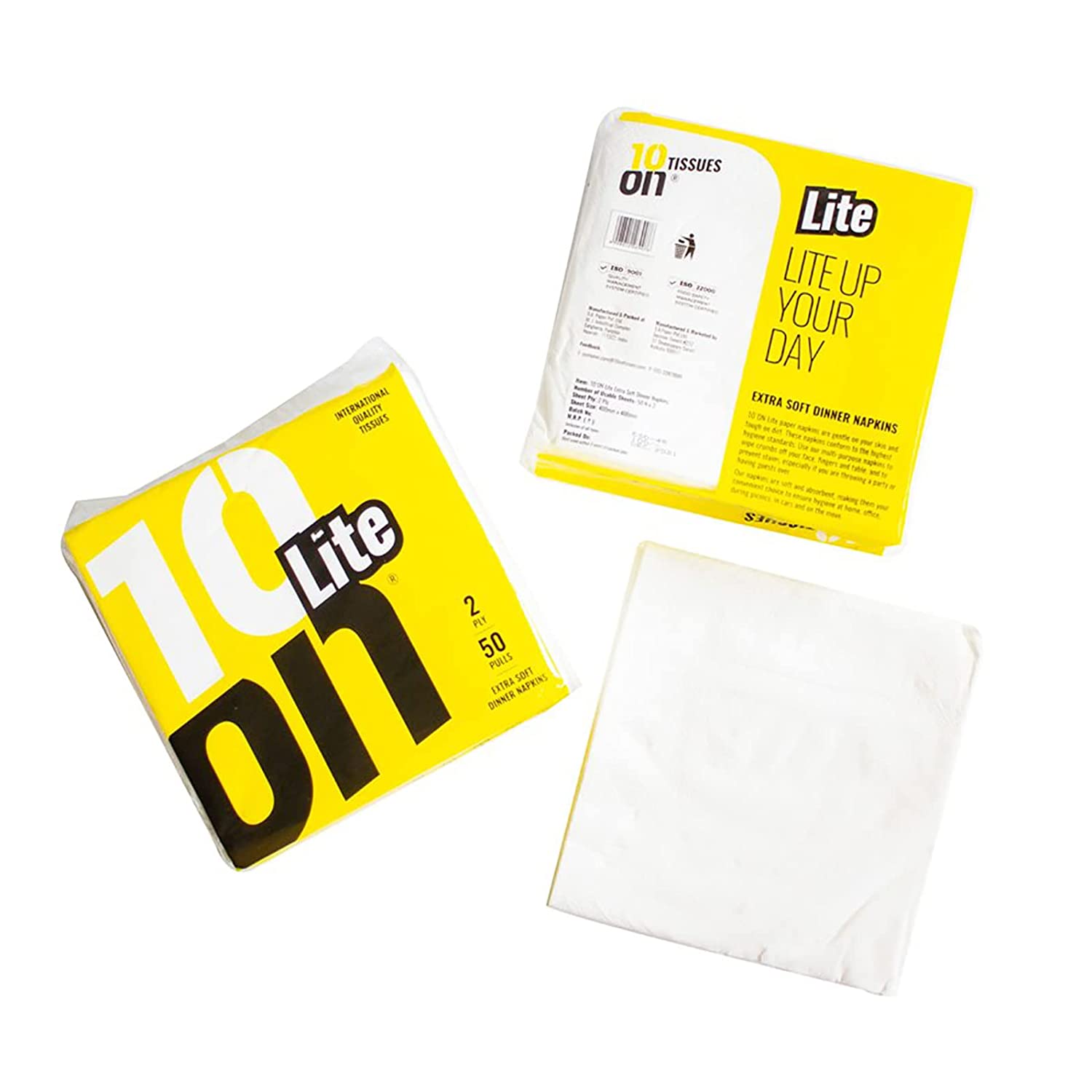 10on Lite Soft Dinner Napkin , 2 Ply, 50 Pull, 40x40 cm, White