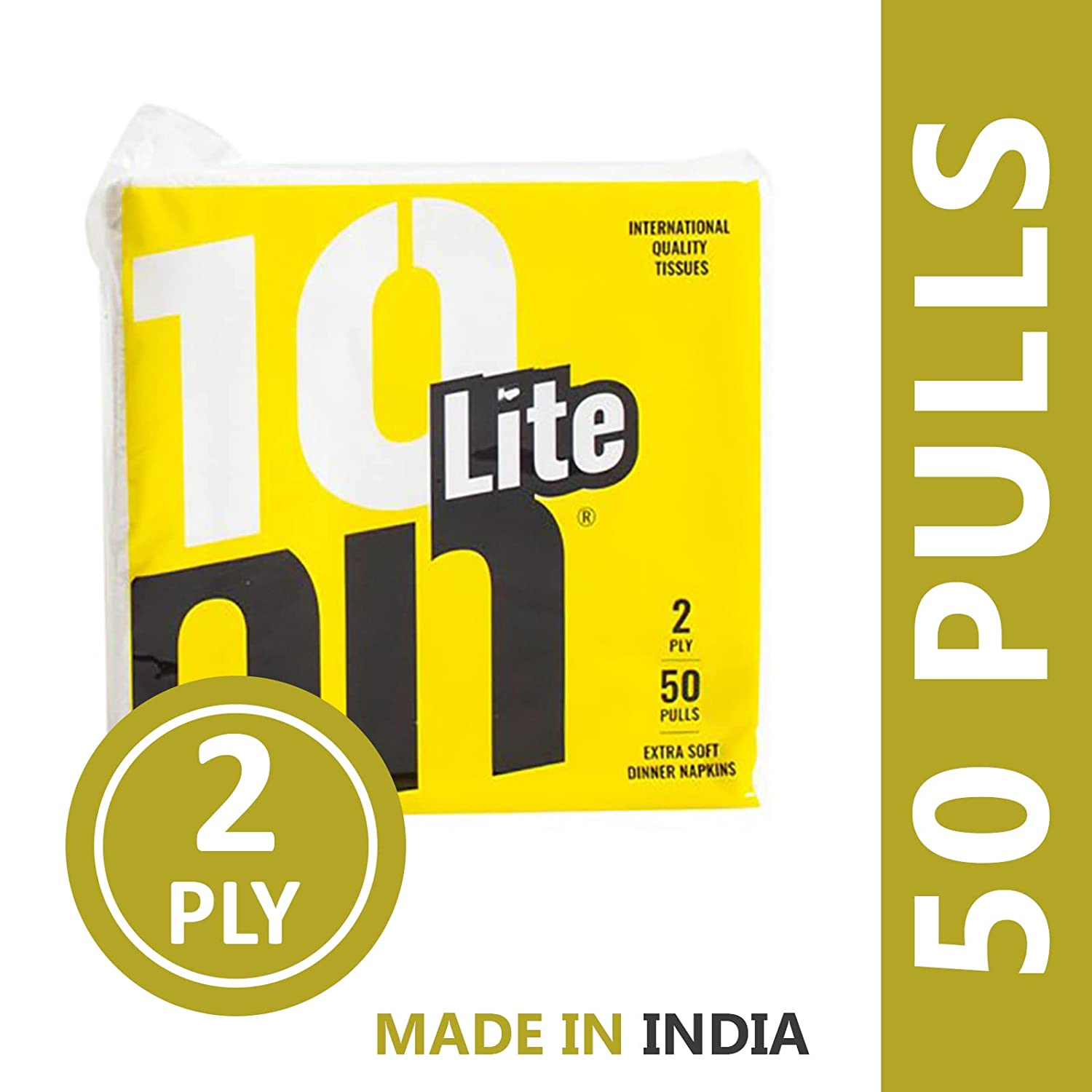 10on Lite Soft Dinner Napkin , 2 Ply, 50 Pull, 40x40 cm, White