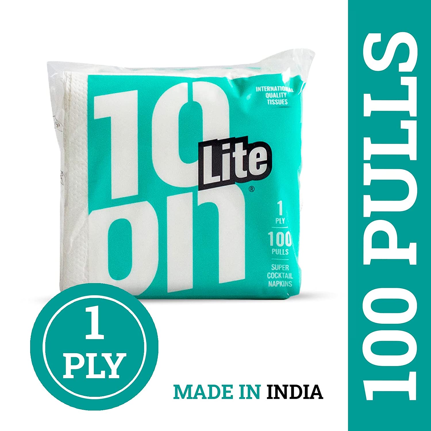 10on Lite Serviette Extra Soft Cocktail Napkin , 1 Ply, 100 Pull, 22x22 cm, White