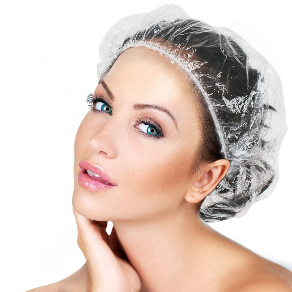 Plastic Disposable Stretchable Transparent Shower Cap, Pack of 100 pcs