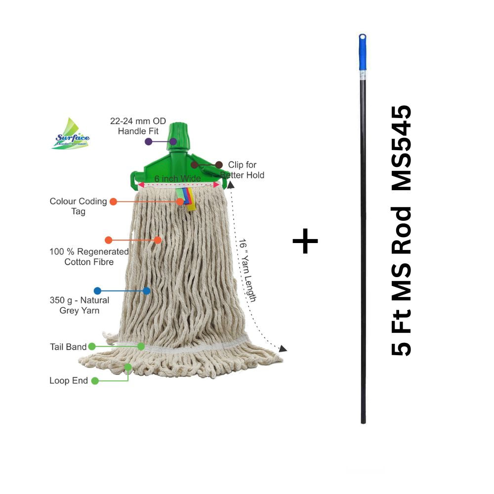 Friend Cotton Clip & Fit Wet Mop, Loop End + Tail Band, Grey, 350g