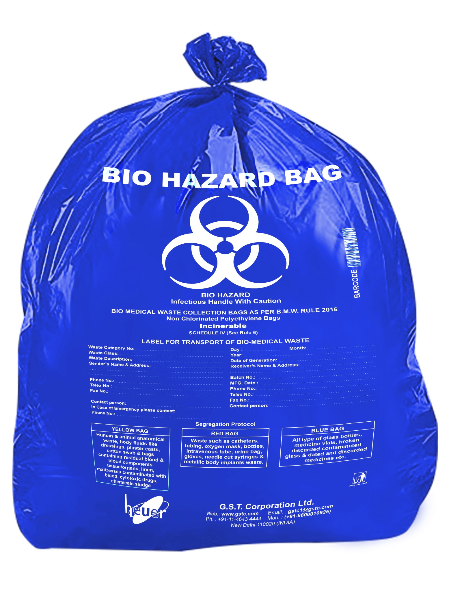 Bio Hazard Logo Printed Garbage Bag With Color Code