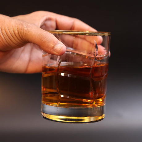 Handmade Crystal Square Whiskey Glass with Gold Rim - Set of 2