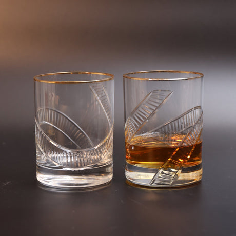 CrystalCut Handmade Whiskey Glass with Gold Rim - Set of 2