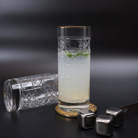 Crystal Handmade Diamond Cut Glass with Gold Rim - Set of 2