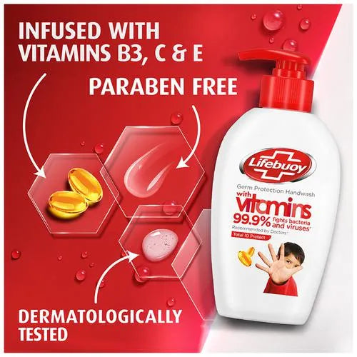 Lifebuoy Total 10 Liquid Handwash, 190 ml Pump + 175 ml Pouch Free