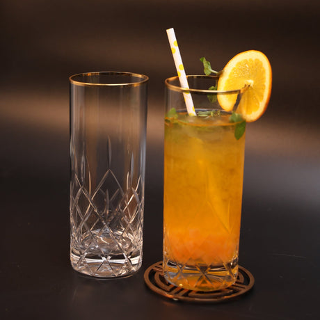 Diamond Cut Glass with Gold Rim - Set of 2