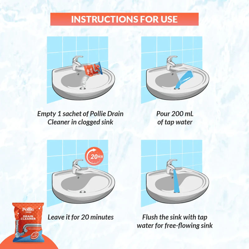 Pollie Drain Cleaning Unclogging Powder, 50g x 12 Pcs
