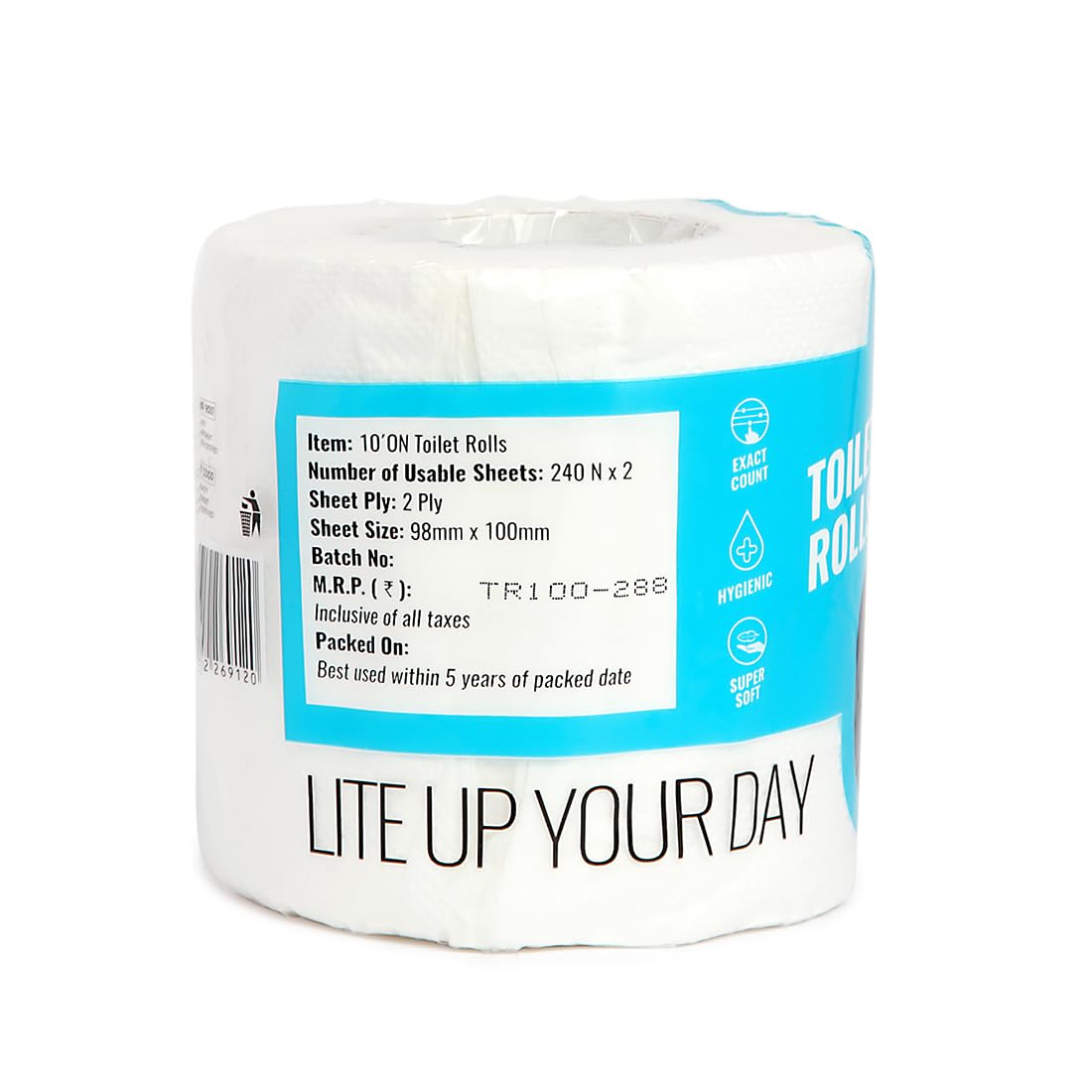 10on Lite Toilet Roll, Virgin Paper, 2 Ply, 240 Pull, 100g - 1 Pc.