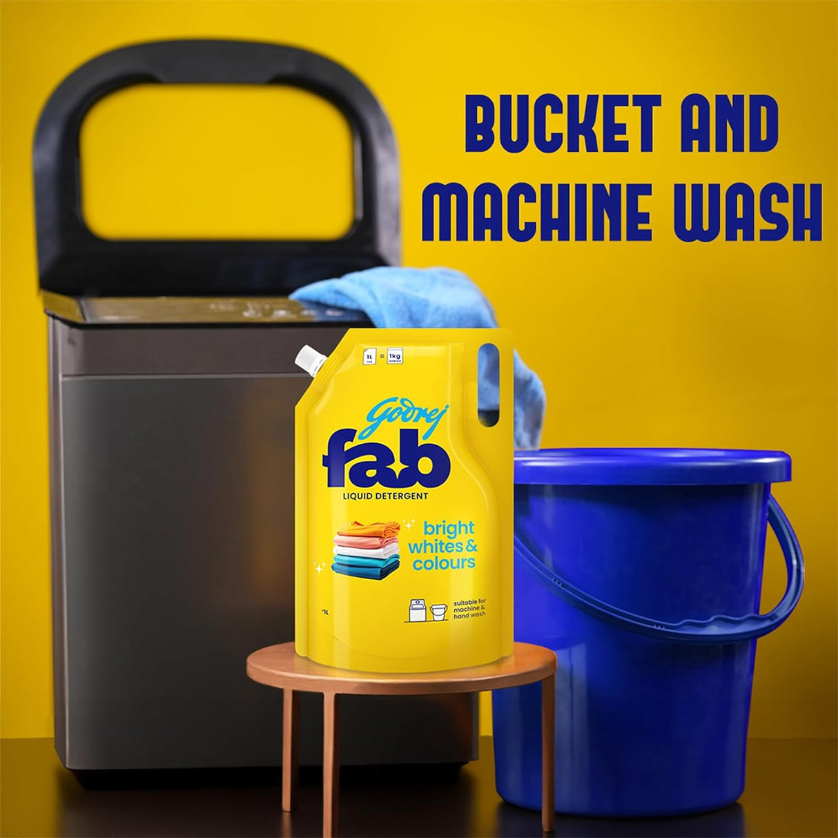 Godrej Fab Liquid Detergent Refill Pouch for Machine & Hand Wash - 1L