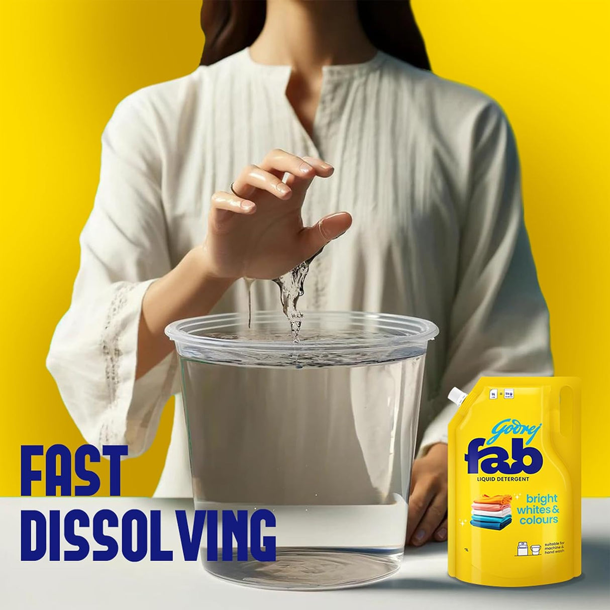 Godrej Fab Liquid Detergent Refill Pouch for Machine & Hand Wash - 1L