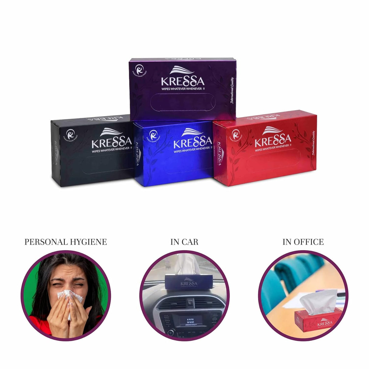 Kressa Facial Tissue Box, 2 Ply, 100 Pull, 19x20 cm, Assorted Colour