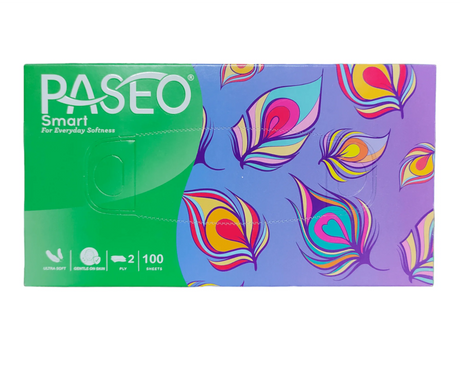 Paseo Smart Facial Tissue Box, 2 Ply, 100 Pulls, 18x20cm, Assorted Colour