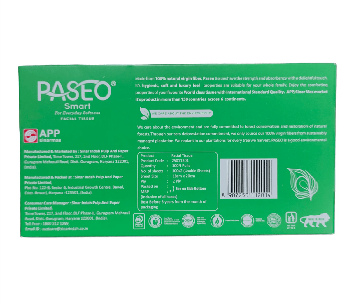 Paseo Smart Facial Tissue Box, 2 Ply, 100 Pulls, 18x20cm, Assorted Colour
