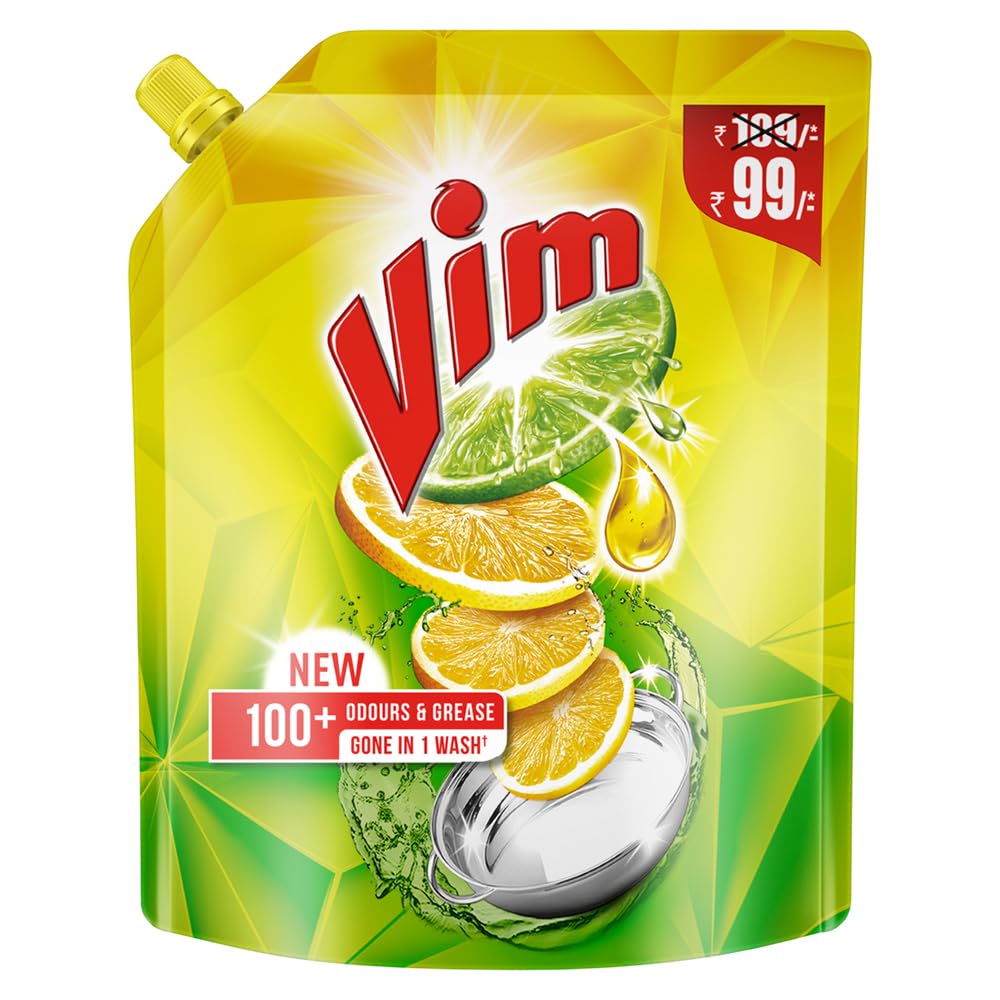 Vim Dishwash Liquid Gel, Manual, Lemon, 500 ml Spout Pouch