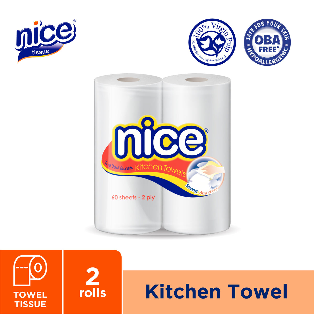Nice Kitchen Towel Tissue,1 Ply x 80 Sheet , 215x228 mm - Pack of 2