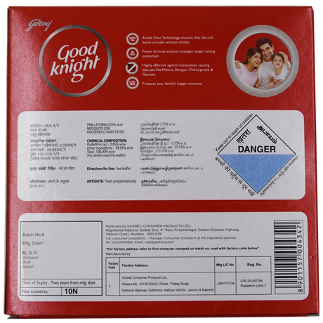 Good knight Activ+ Low Smoke Mosquito Coil with Power Formula, 10 Coils