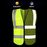 High Visibility Reflective Safety Zipper Polyester Fabric Jacket with 2 Pockets (2" Grey Reflector)