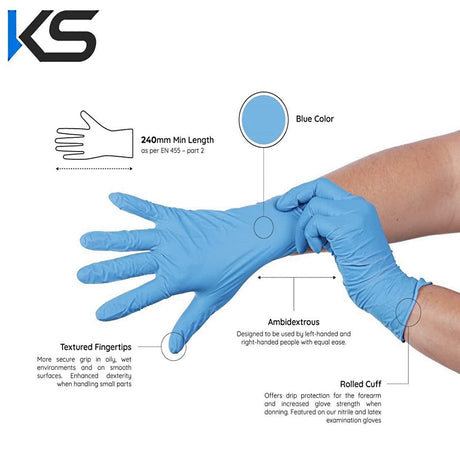 Nitrile Powder - Free Examination Disposable Hand Gloves, Blue, Made in Malaysia-  Pack of 100 pcs ( 50 Pairs )