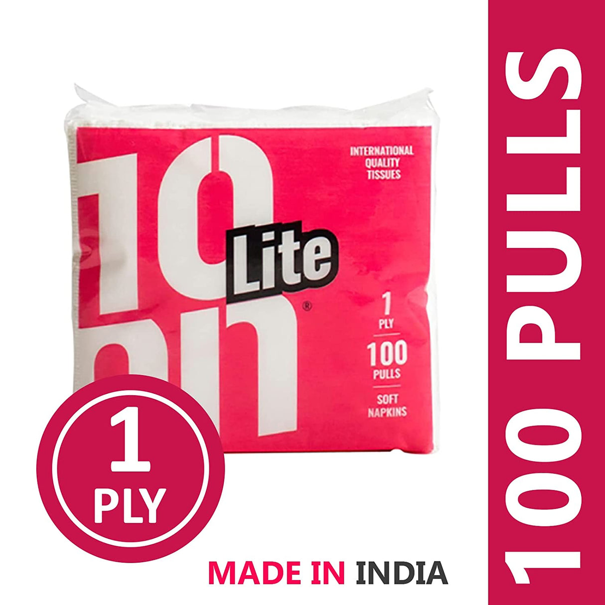 10on Lite Serviette Soft Napkin, 1 Ply x 100 Pull, 27x30 cm - White