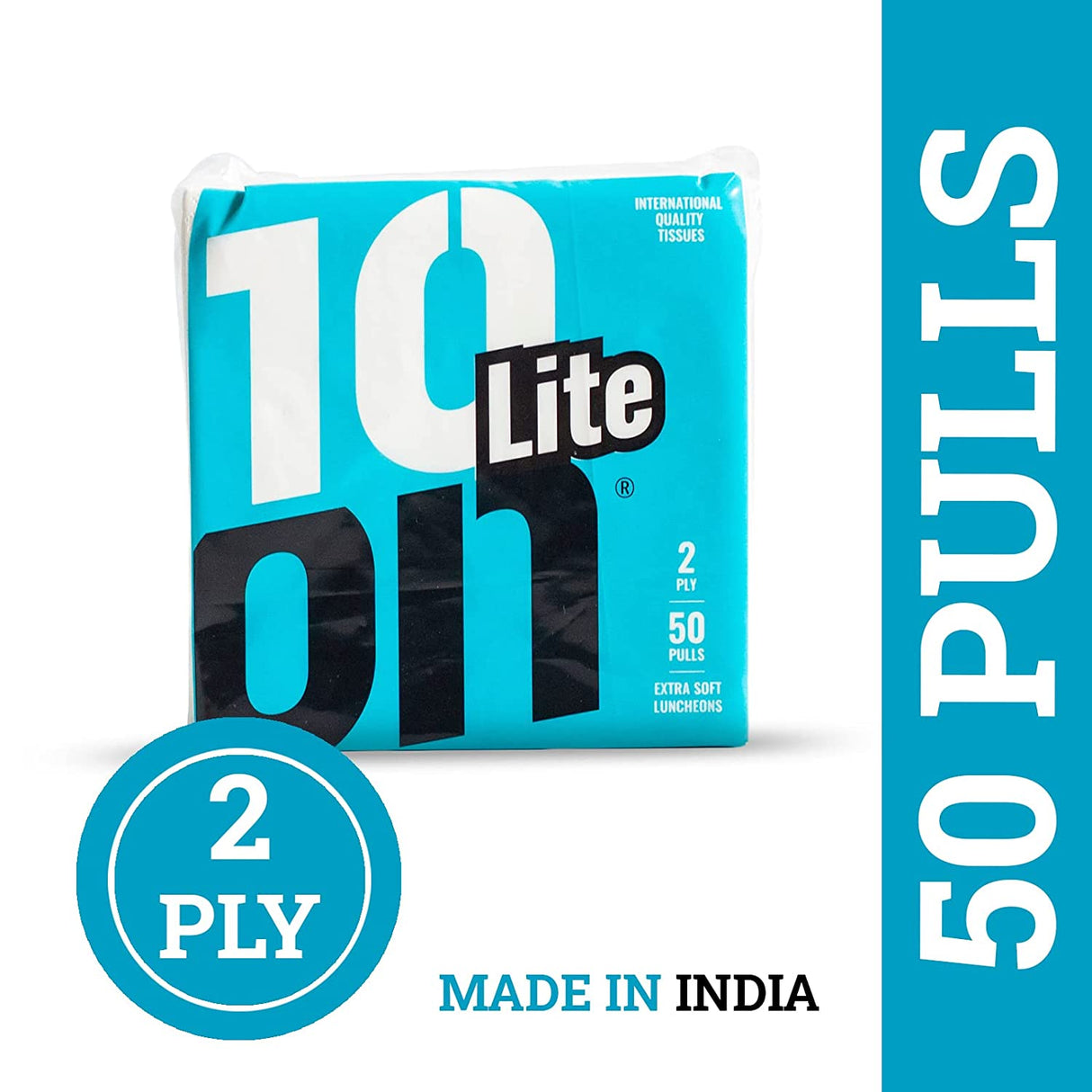 10on Lite Luncheon Tissue Soft Paper Napkins - 32x32 cm , 2 Ply x 50 Pull, White