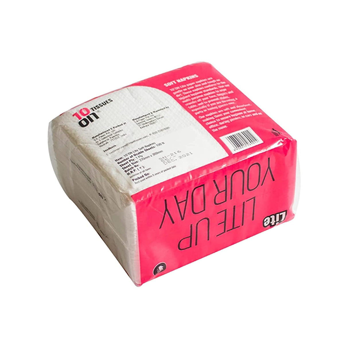 10on Lite Serviette Soft Napkin, 1 Ply x 100 Pull, 27x30 cm - White
