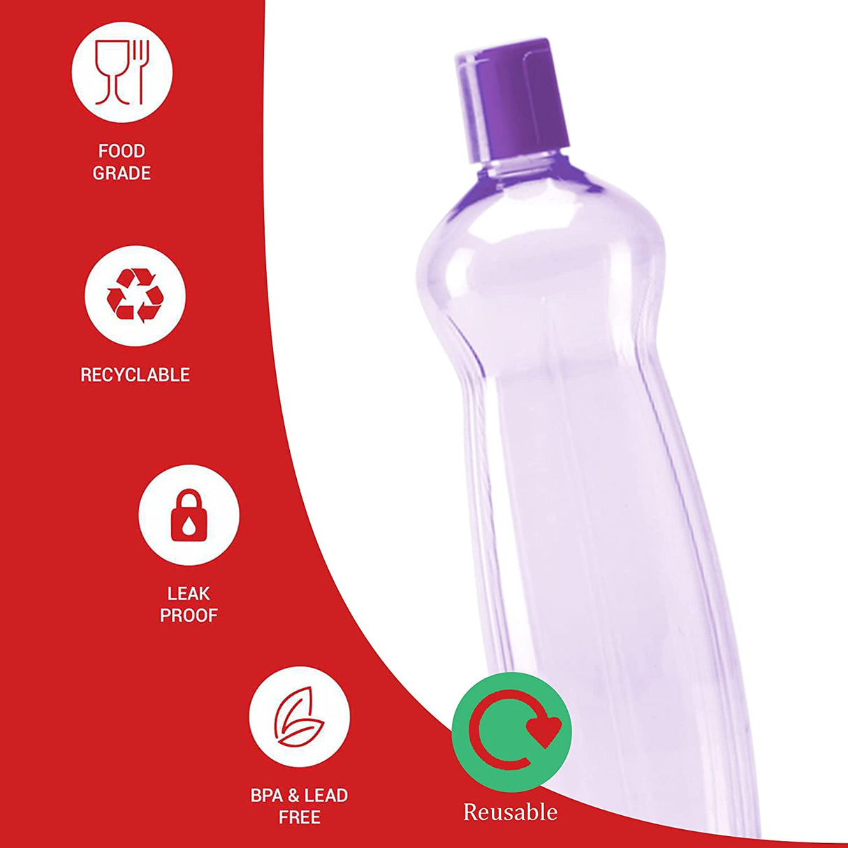 MILTON Pacific 1000 Pet Water Bottles, 1 Litre Each, Set of 6