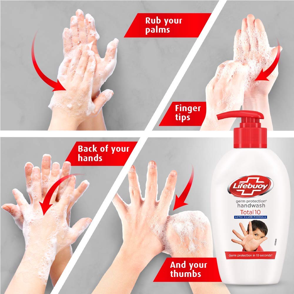 Lifebuoy Total 10 Liquid Handwash, 190 ml Pump + 175 ml Pouch Free
