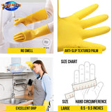 Handcare Long Washable Heavy-Duty Reusable Latex Rubber Cleaning Hand Gloves , Yellow, Large - 1 Pair)