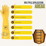 Handcare Long Washable Heavy-Duty Reusable Latex Rubber Cleaning Hand Gloves , Yellow, Large - 1 Pair)