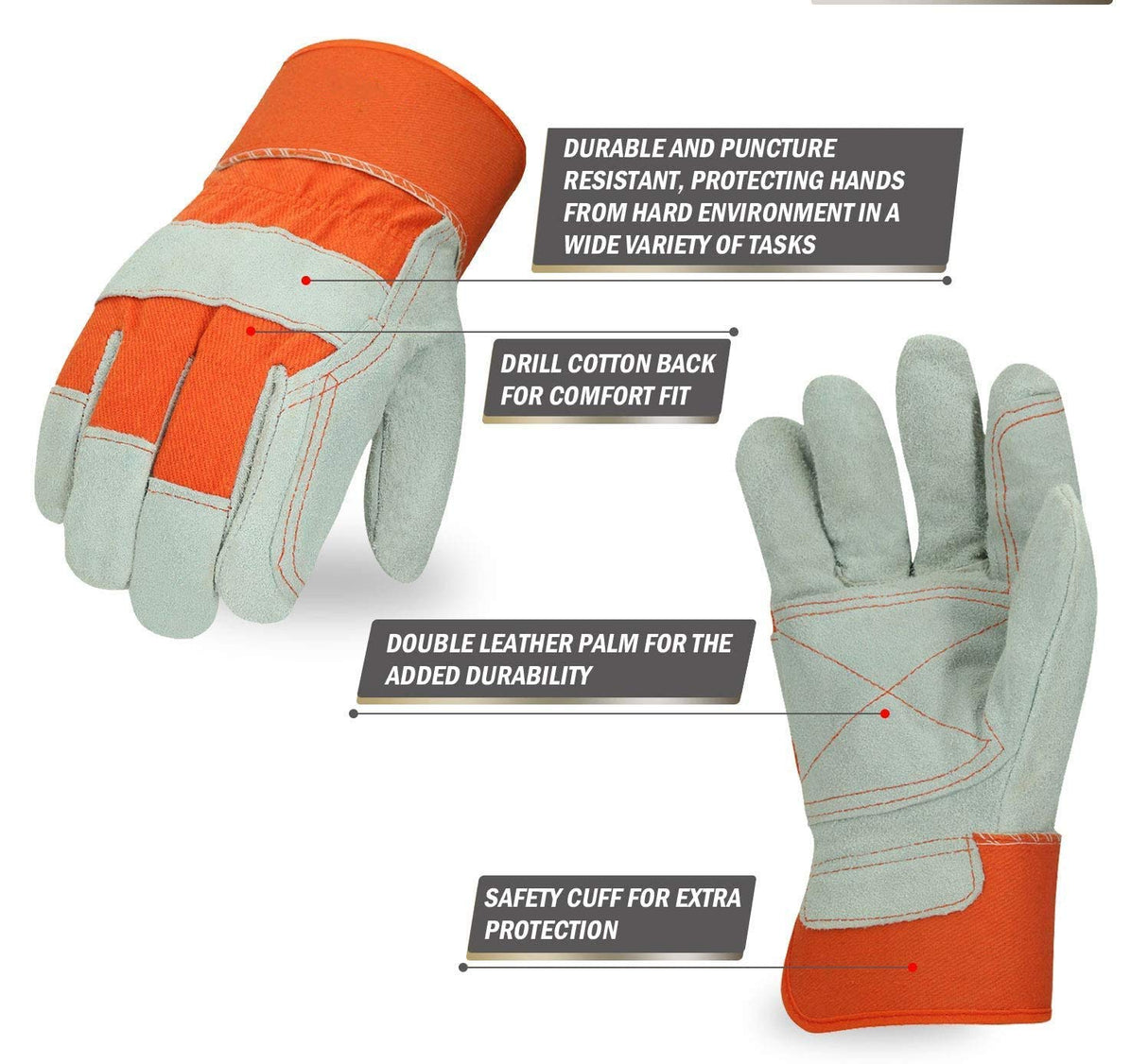 Industries Leather Double Palm Split Gloves - Color may Vary, 10 Inch