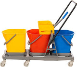 Premium Virgin Hygiene Three Bucket Mop Wringer Trolley, 60 Ltrs. ( 3 Bucket of 20 Ltrs & 1 Down Press Wringer )