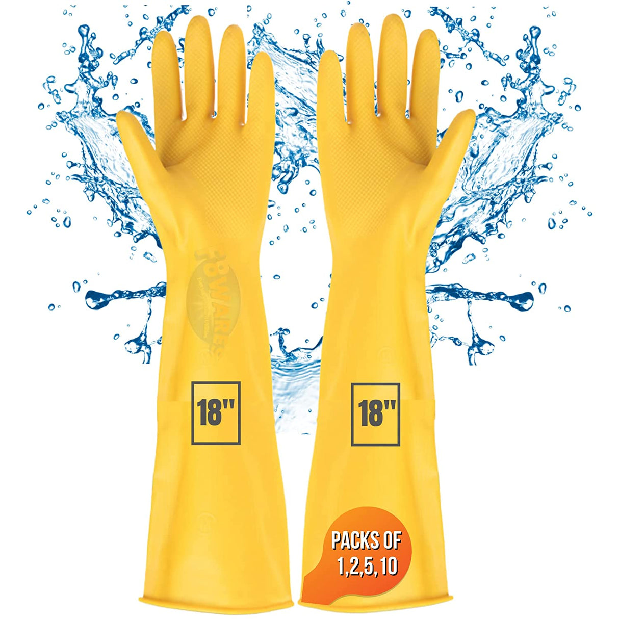 Handcare Long Washable Heavy-Duty Reusable Latex Rubber Cleaning Hand Gloves , Yellow, Large - 1 Pair)