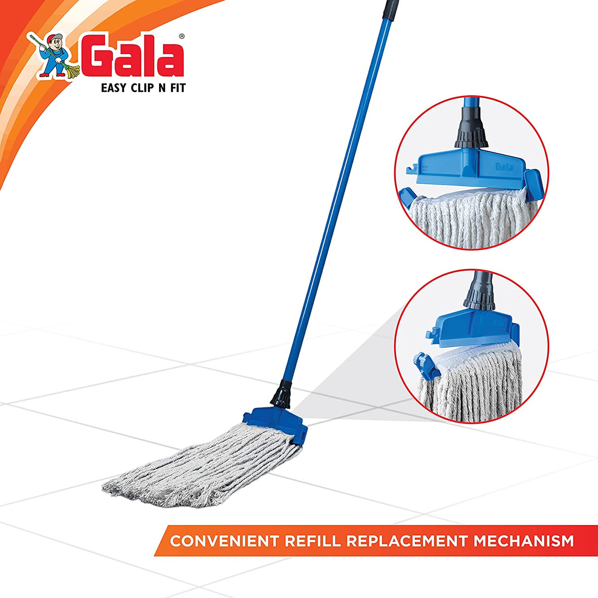 Gala Clip & Fit Floor Mop with 5 FT MS Handle