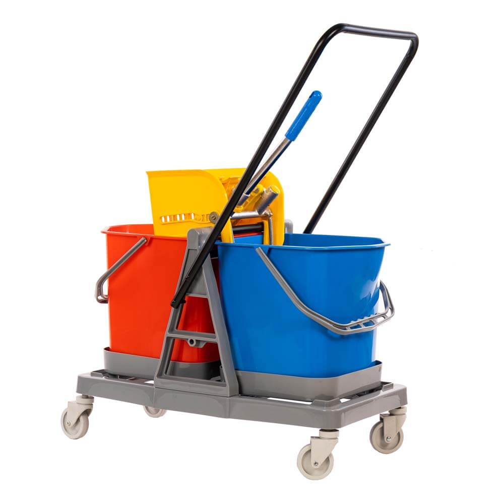 Hygiene Double Bucket Mop Wringer Trolley, 40 Ltrs. ( 2 Bucket of 20 Ltrs & 1 Down / Side Press Wringer )