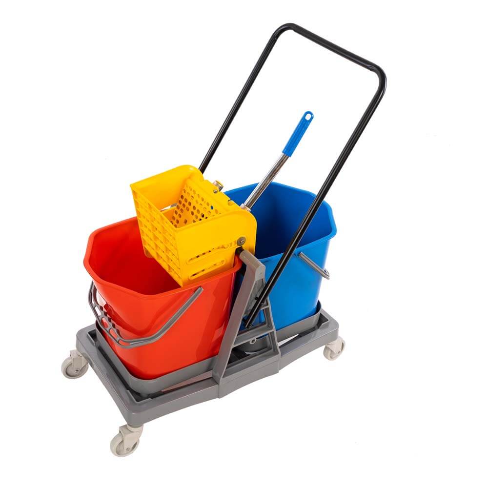 Hygiene Double Bucket Mop Wringer Trolley, 40 Ltrs. ( 2 Bucket of 20 Ltrs & 1 Down / Side Press Wringer )