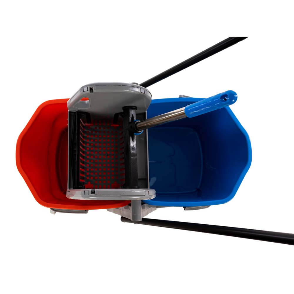 Hygiene Double Bucket Mop Wringer Trolley, 40 Ltrs. ( 2 Bucket of 20 Ltrs & 1 Down / Side Press Wringer )