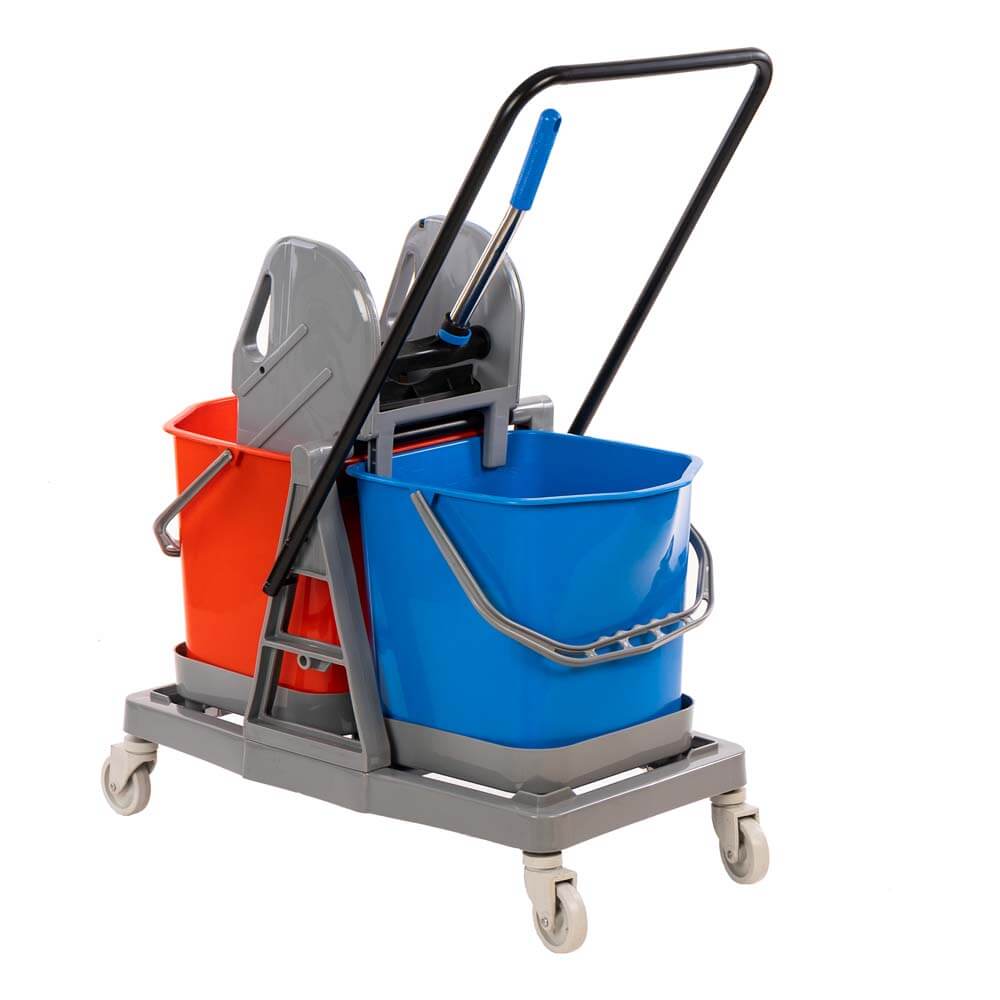 Hygiene Double Bucket Mop Wringer Trolley, 40 Ltrs. ( 2 Bucket of 20 Ltrs & 1 Down / Side Press Wringer )