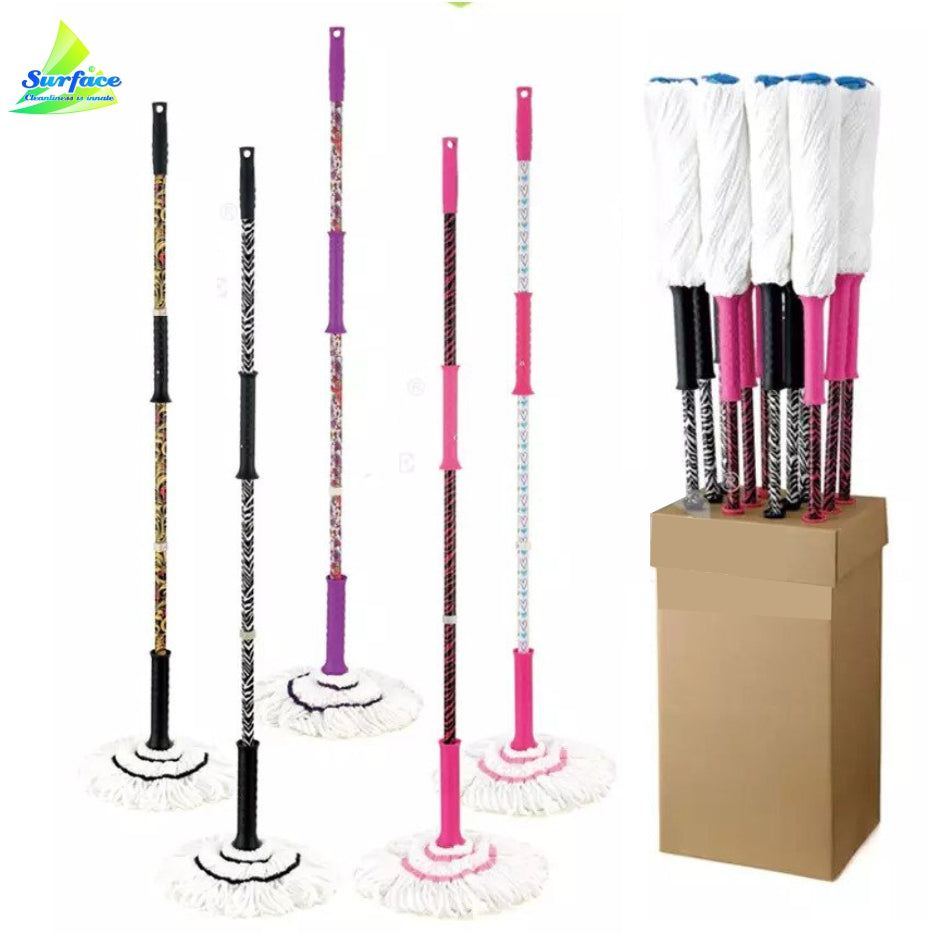 Dot Microfiber Imported Twist Mop With MS Colourful Handle, Multicolour