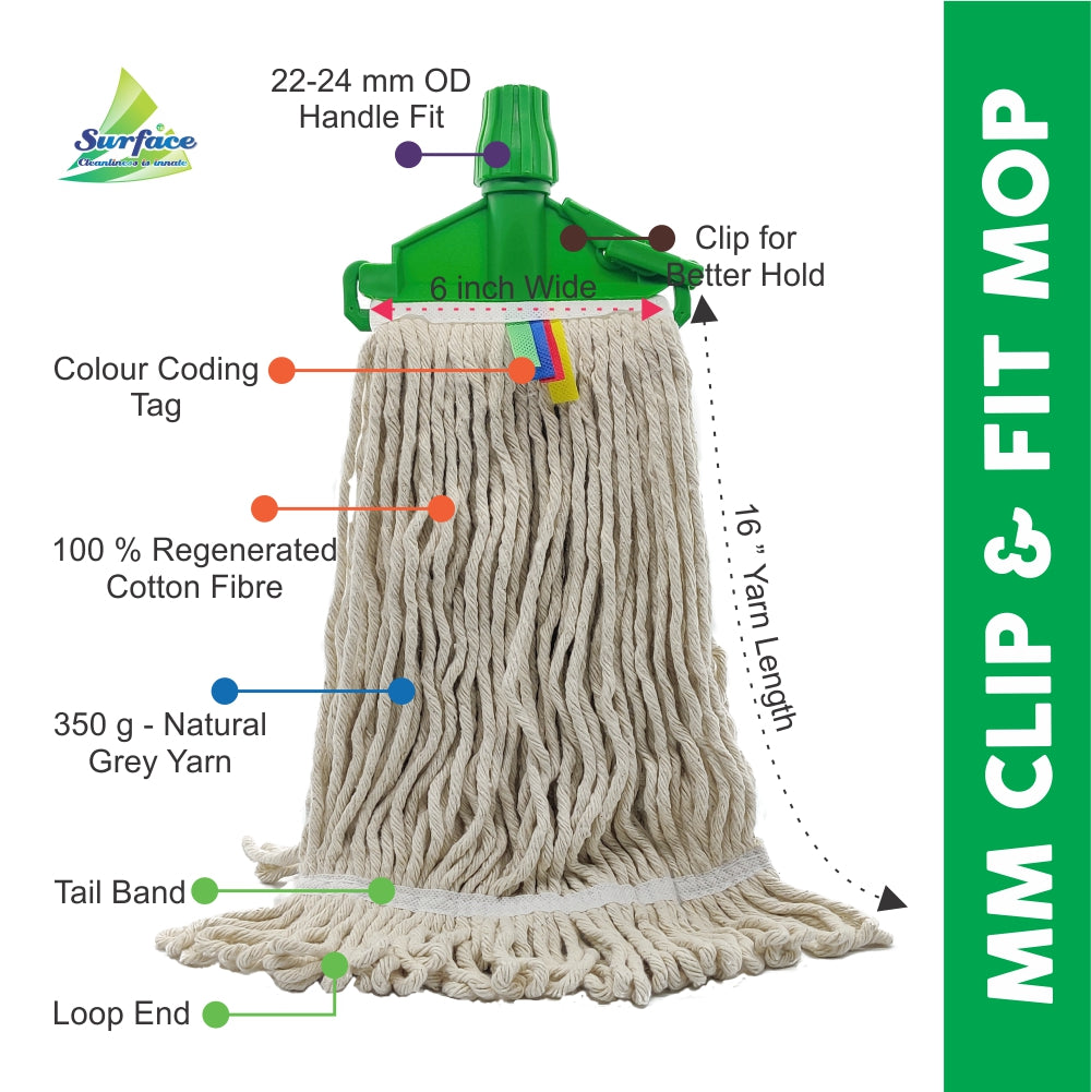 Friend Cotton Clip & Fit Wet Mop, Loop End + Tail Band, Grey, 350g