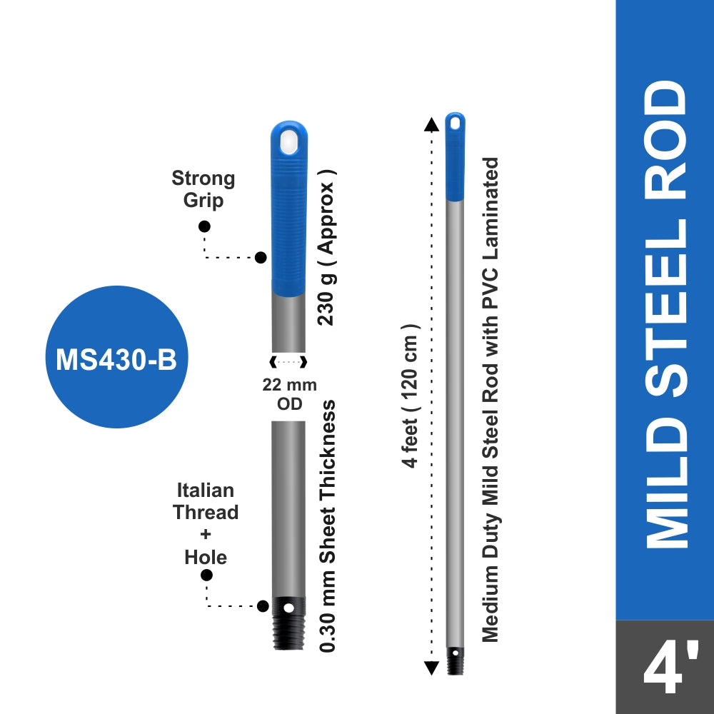MS430 - 4 FT MS Rod with Italian Thread & Hole, Grey, 1 Pc.