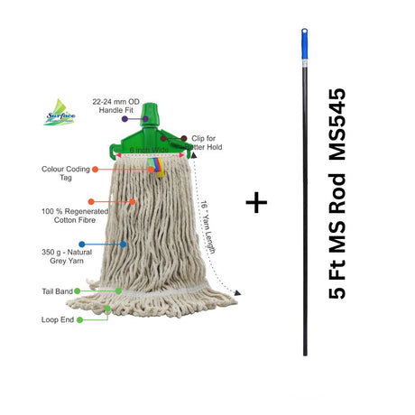 Friend Cotton Clip & Fit Wet Mop, Loop End + Tail Band, Grey, 350g