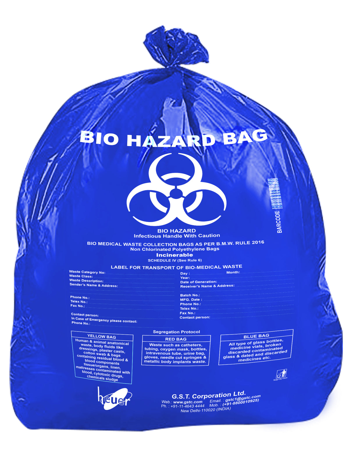 Bio Hazard Logo Printed Garbage Bag With Color Code