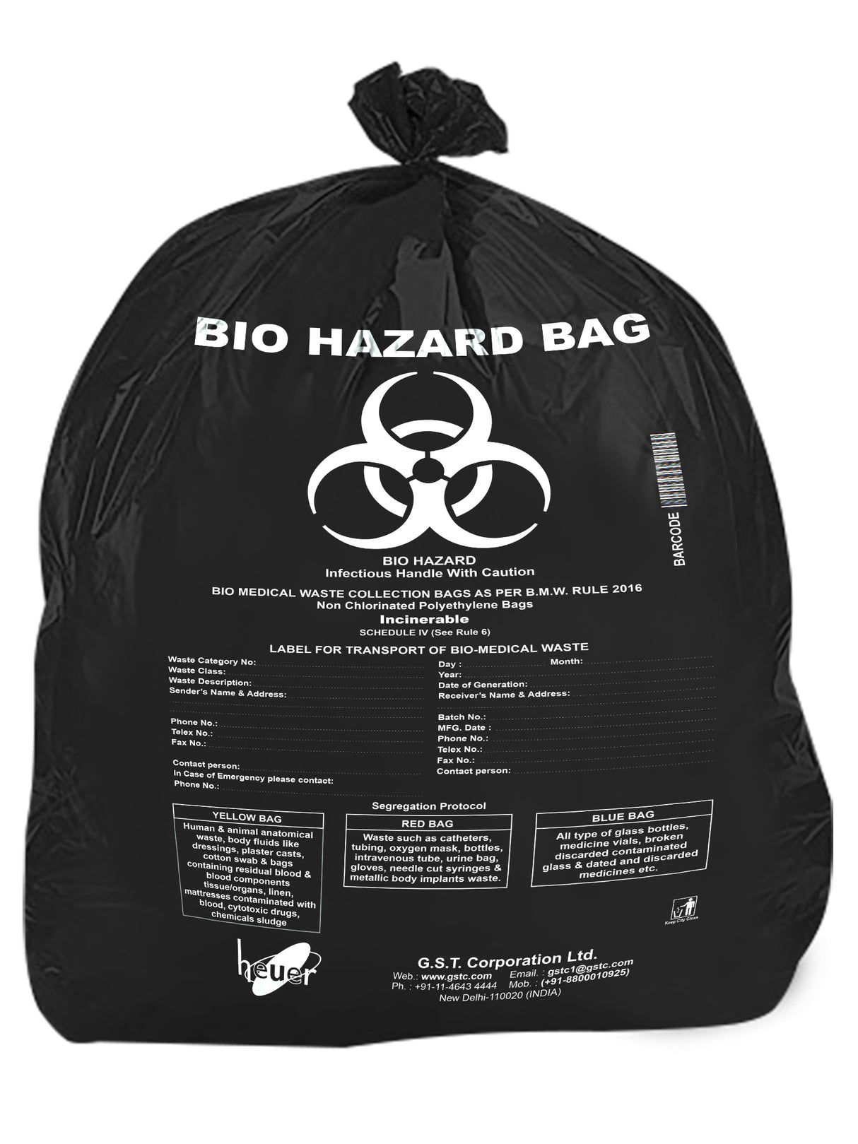Bio Hazard Logo Printed Garbage Bag With Color Code