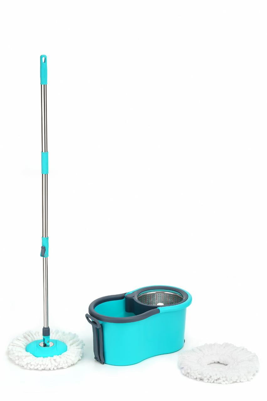 Marca - Bucket 360 ° Spin Mop Set, 2 Pcs Refill, Plastic Wringer - Multicolour