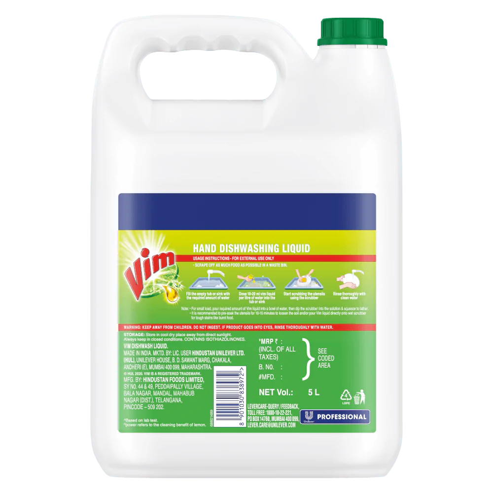 Vim Professional Hand Dishwash Liquid Gel, 5 L